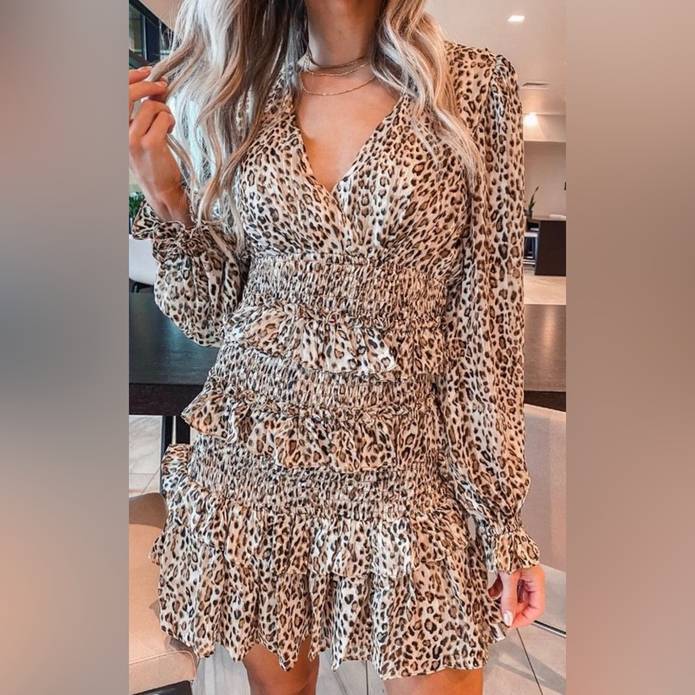 Pookie and Sebastian Smocked Leopard Dress size L